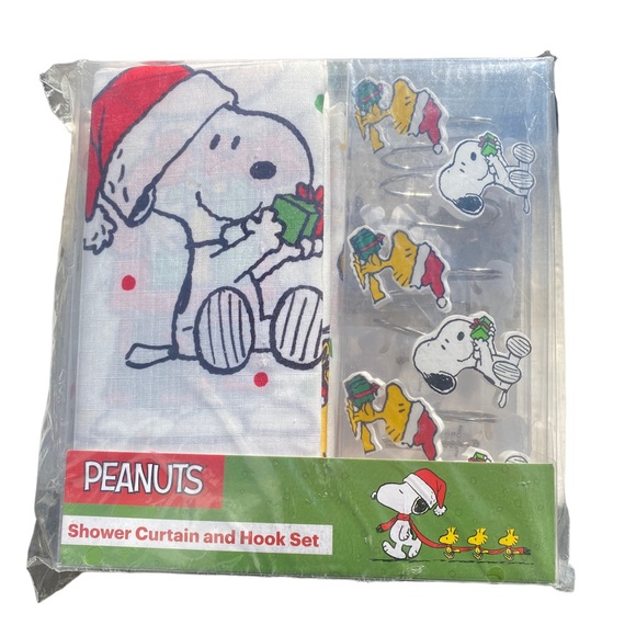 Peanuts Christmas Shower Curtain and Hook Set - Picture 1 of 5